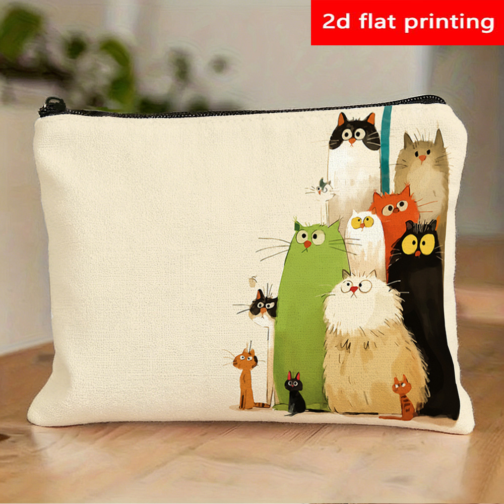 TEMU Neceser con estampado 2D, encantador y lindo diseño de gato, para Navidad, Acción de Gracias y otras . Regalo ideal para cosméticos y artículos