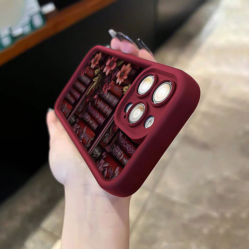 AA1124 Wine Red High Bamboo Flower Pattern TPU Shockproof Full Coverage Precision Protective Case for Apple iPhone 6/7/8/X/Xs/Xr/Xs Max/11/12/13/14/15/16 Pro Max Pattern Printed Mobile Phone Case, Easter Gift, Christmas Halloween Decoration/Gift for girlfriend, boyfriend, friend, or yourself