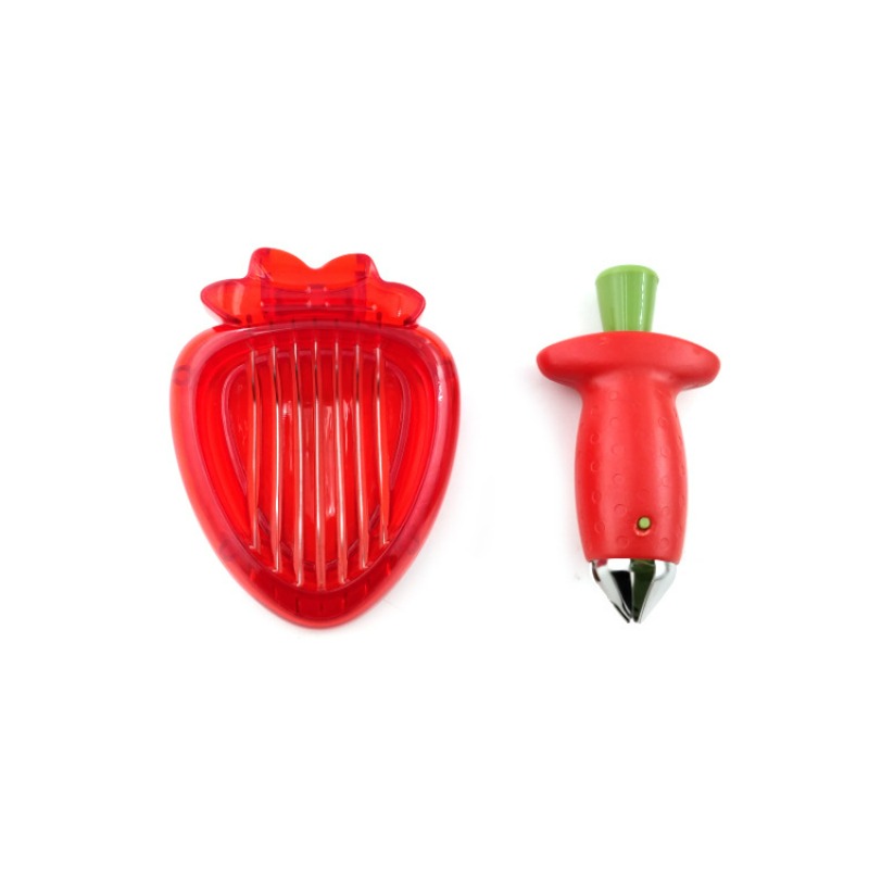 TEMU 2pcs Stainless Steel Strawberry Slicer And Pitter Set, Fruit Cutter Tool, Multipurpose Fruit Corer Divider, For Baking, Smoothies, Desserts,