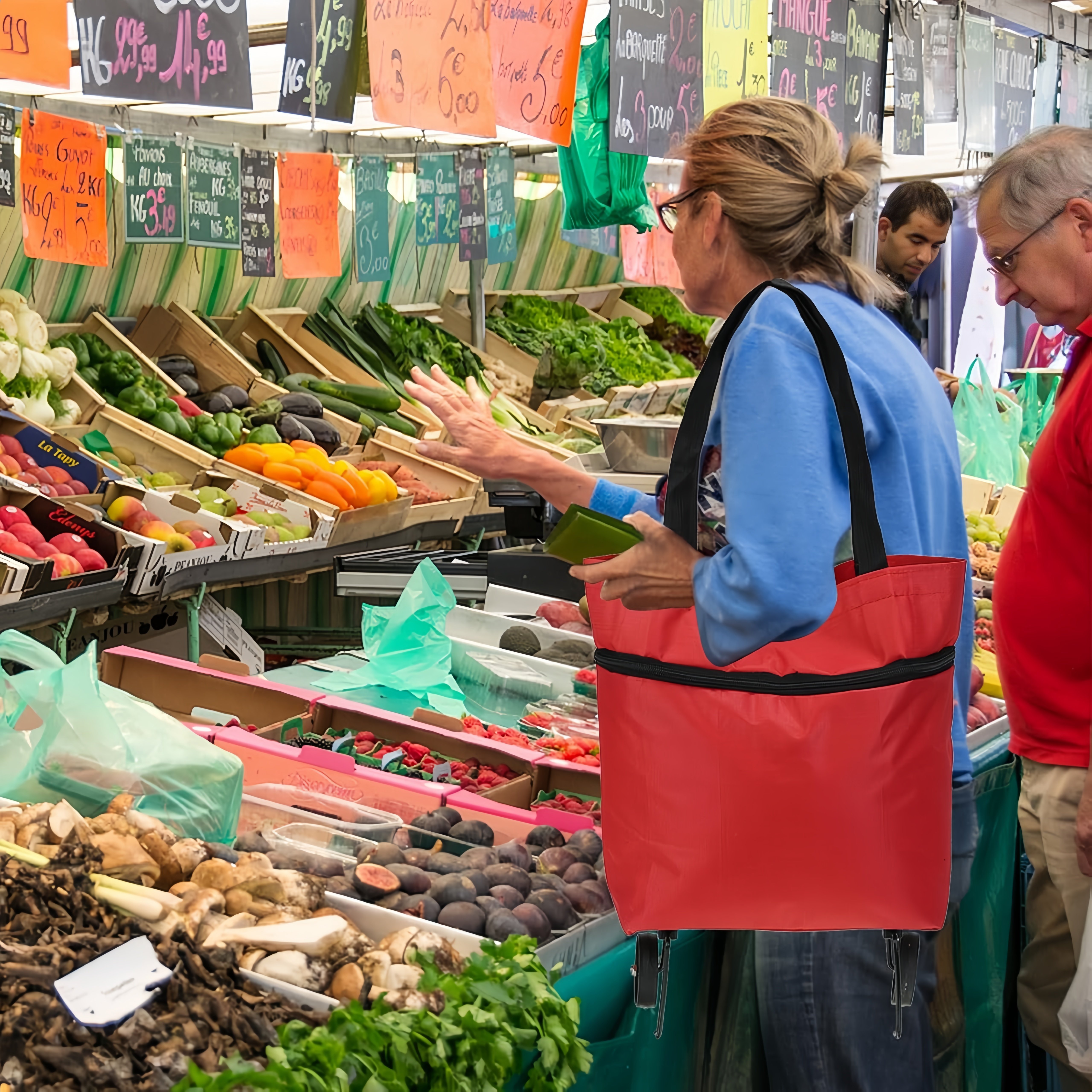 2-in-1 Foldable Shopping Cart, Portable Storage Bag with 55.12LB Capacity, Wheeled Handheld Grocery Trolley, Extra Large Capacity Backpackable Stroller, Suitable for Home Use, Supermarket Shopping Bags, Travel Camping