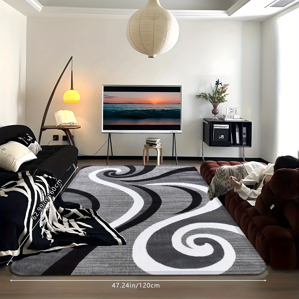 E-shop Moderner Wohnzimmer Teppich, Teppich mit leichtem Linienmuster, eleganter Stil für Wohnzimmer, Eingangstürmatte, rutschfeste Badematte,