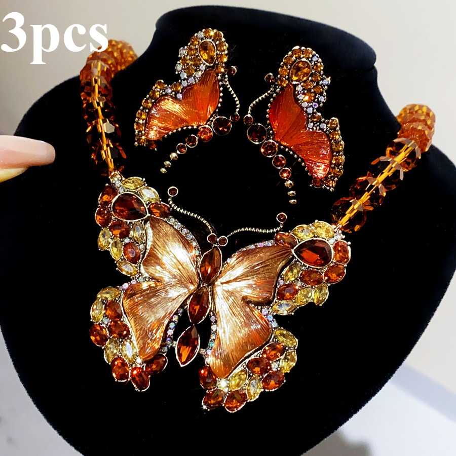 TEMU 3pcs Retro Style Inlaid Pendant Necklace Earrings With Fashionable And High-end Design, Women's Jewelry Set Suitable For Daily Parties And