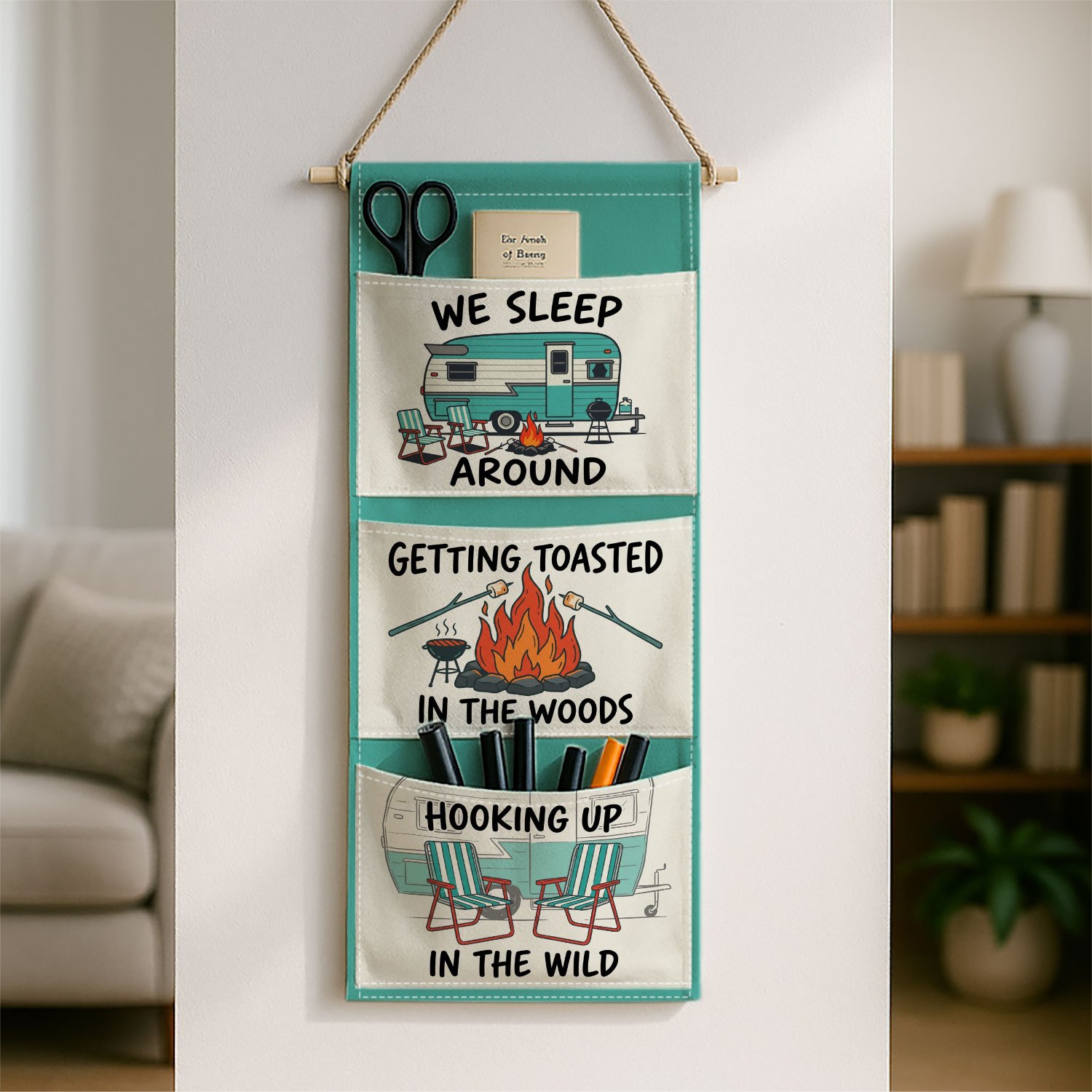 TEMU 1 sac de rangement mural vintage pour remorque de camping " Around", poches en tissu d'extérieur pour divers objets