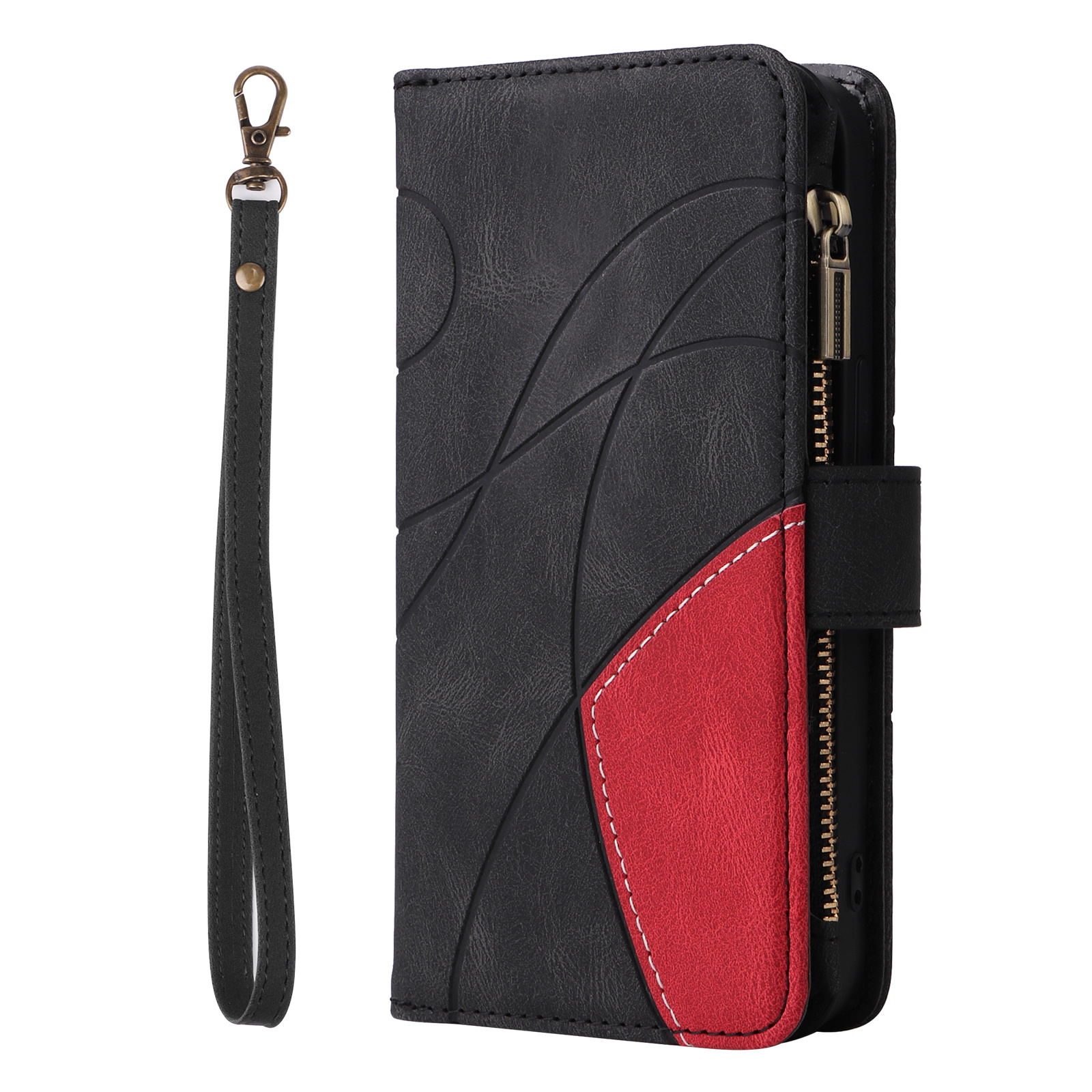 TEMU Phone Case - Black Zipper 9-card Phone Case High-quality Stand Function Fashion Easy Anti-drop Full-cover Phone Case Card Wallet Style, Suitable