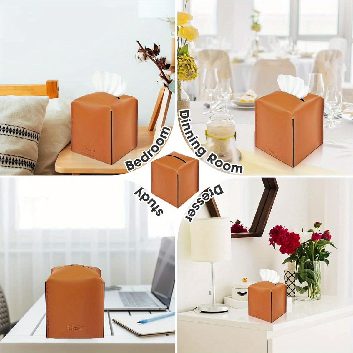 tissue box cover modern   leather square tissue box holder decorative holder organizer for bathroom vanity countertop night stands office desk car 5 x5 x5 3 tan Product details 0