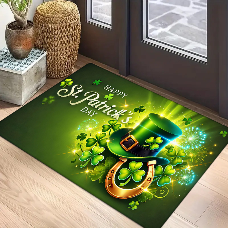 

's Day Doormat - 1pc, Absorbent & Non-slip, Clover Print Indoor Rug For Entryway, Living Room, Bedroom, Kitchen, And Laundry - Machine Washable Home Decor