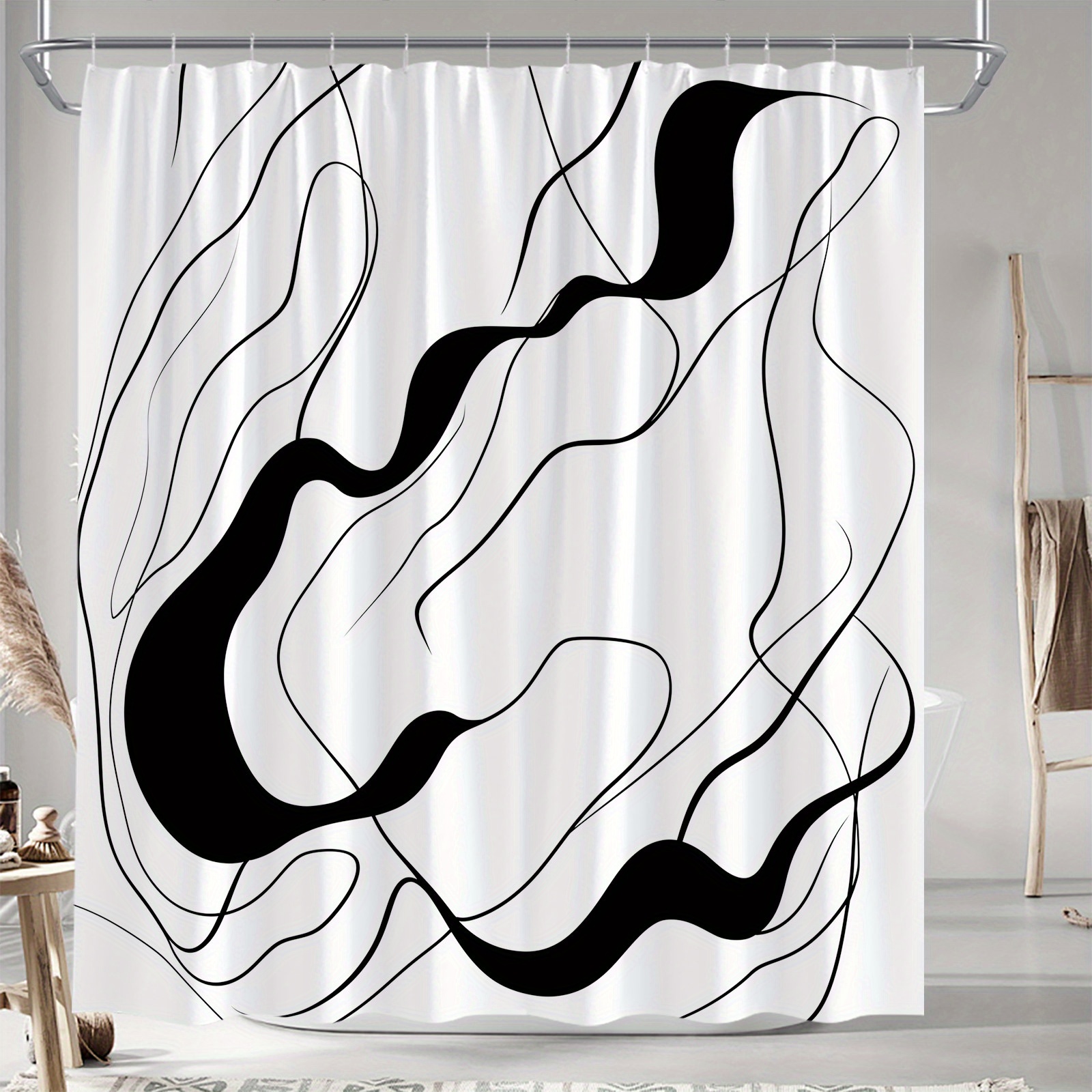 1pc modern abstract   shower curtain fluid wavy design on white background dynamic minimalist style polyester fabric   12 hooks 70 8x70 8 inches easy to clean adds   to your bathroom decor functional decor     curtain shower curtain for bathrooms