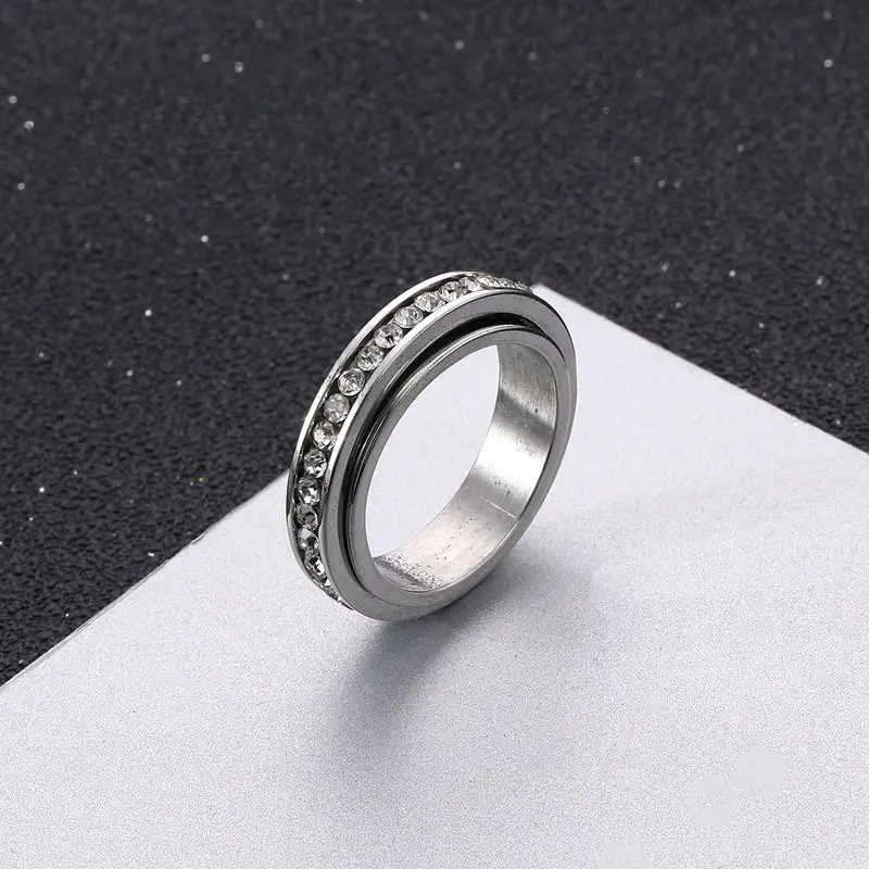 1pc mens sporty 6mm double layer rotating relax ring with stones durable 316l stainless steel jewelry for casual attire fashion accessory sparkling embellishments Product details 2