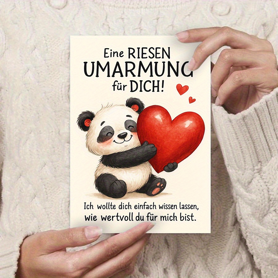 E-shop Bezaubernde Grußkarte mit einem niedlichen Panda, der ein Herz umklammert, ideal zum Ausdruck von warmen Umarmungen und Dankbarkeit Freunden,