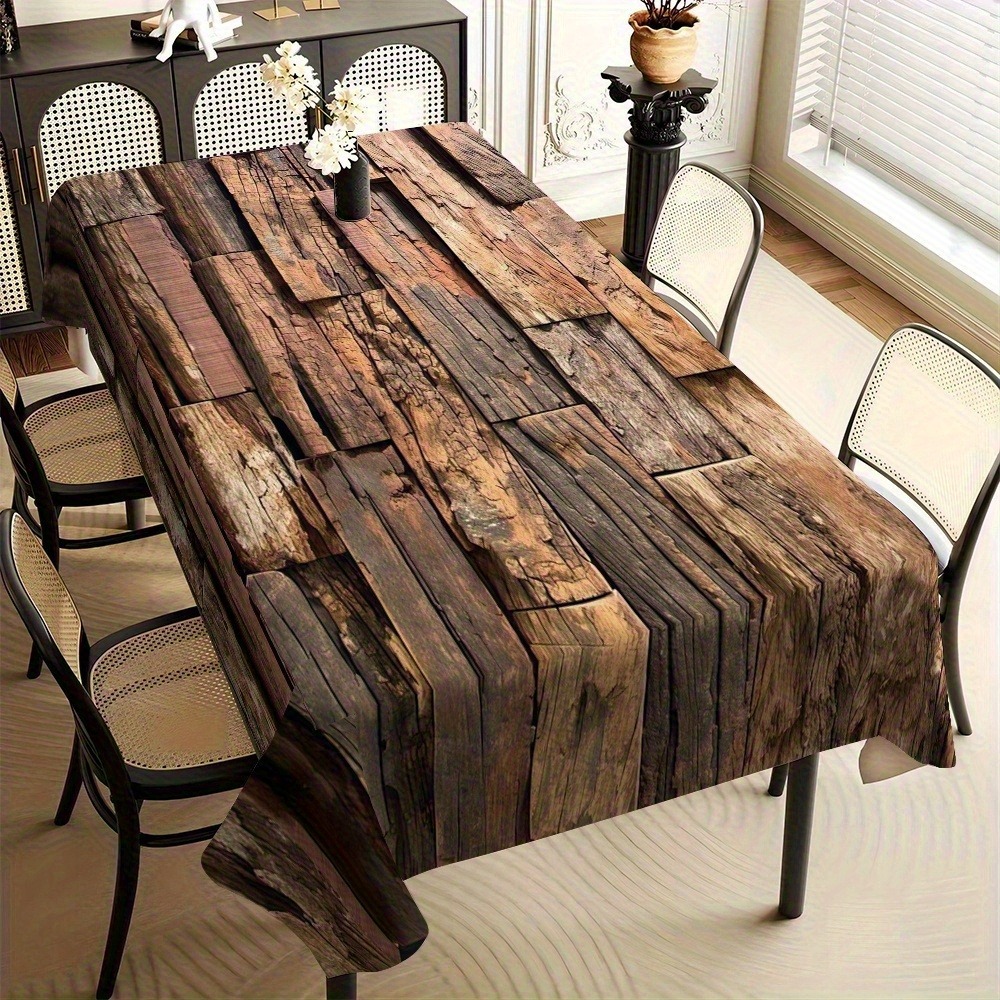 TEMU 1pc Realistic Wood Grain Tablecloth Suitable For Rectangular & Long Tables, Round/square/ Table Cover With Wood Grain Texture, Easy-to-clean