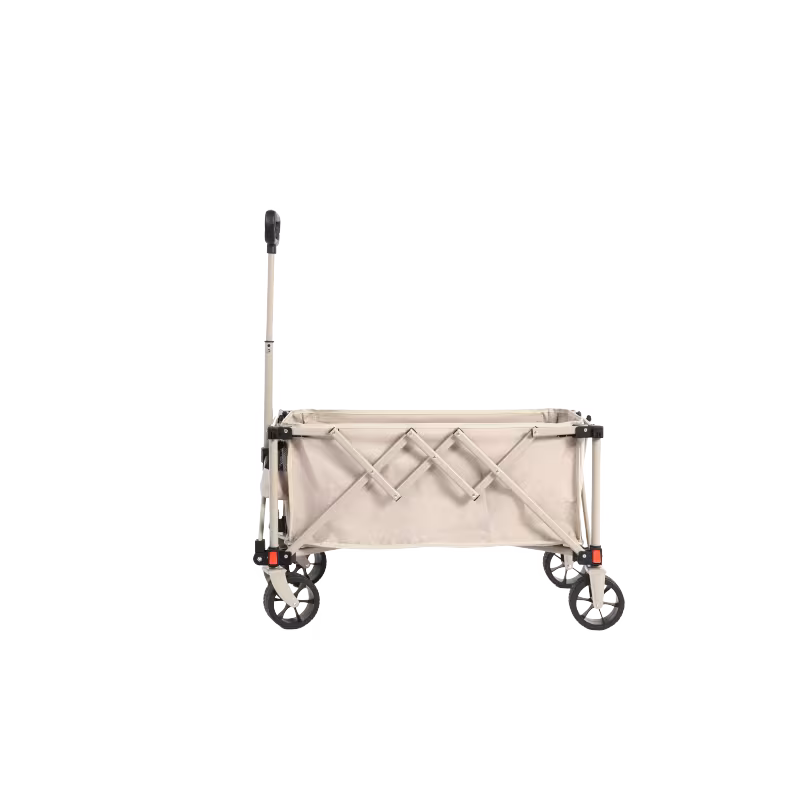 heavy duty folding wagon cart with all terrain wheels adjustable handle large capacity foldable utility wagon with sturdy frame beige for camping shopping beach garden manual operation 1