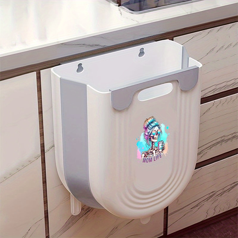 1pc skull compact foldable trash can with cabinet hook space saving modern minimalist durable plastic portable countertop bin for kitchen bathroom easy   halloween thanksgiving and christmas best for christmas   thanksgiving