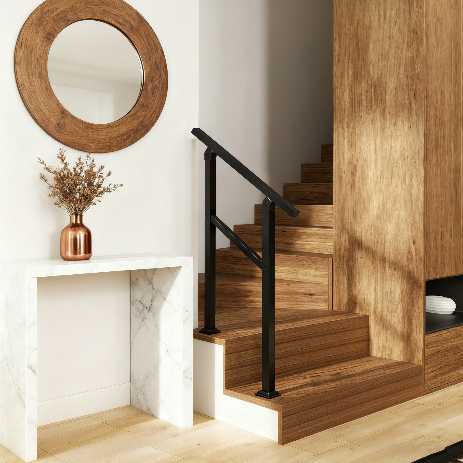 Image of Galvanized Steel Outdoor Stair Handrail, Step Railing Safety Grab Rail For Porch, Deck, Concrete Steps And Indoor Stairs, Heavy Duty Metal Handrail With Installation Kit