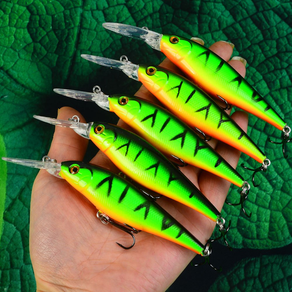 5pcs Floating Minnow Green Artificial Bait, Lure For Pike-mouth , Freshwater And Saltwater