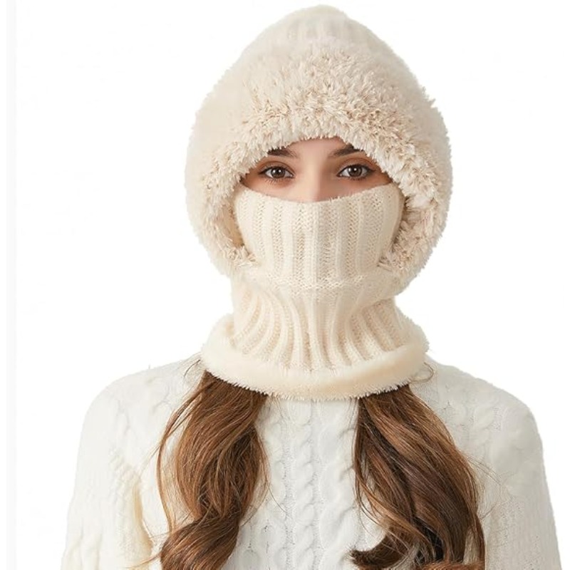 Image of Brimless Women's Hat, Autumn/winter Women's Hat, Cold-resistant Integrated Warm Scarf Hat Face Mask, Outdoor Cycling Hat, Winter Ski Hat