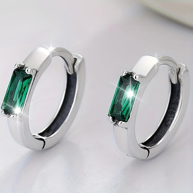1pair Fashion Simple Inlay Green Synthetic Zirconia Earrings For Women Daily Party Holiday Earrings Accessories