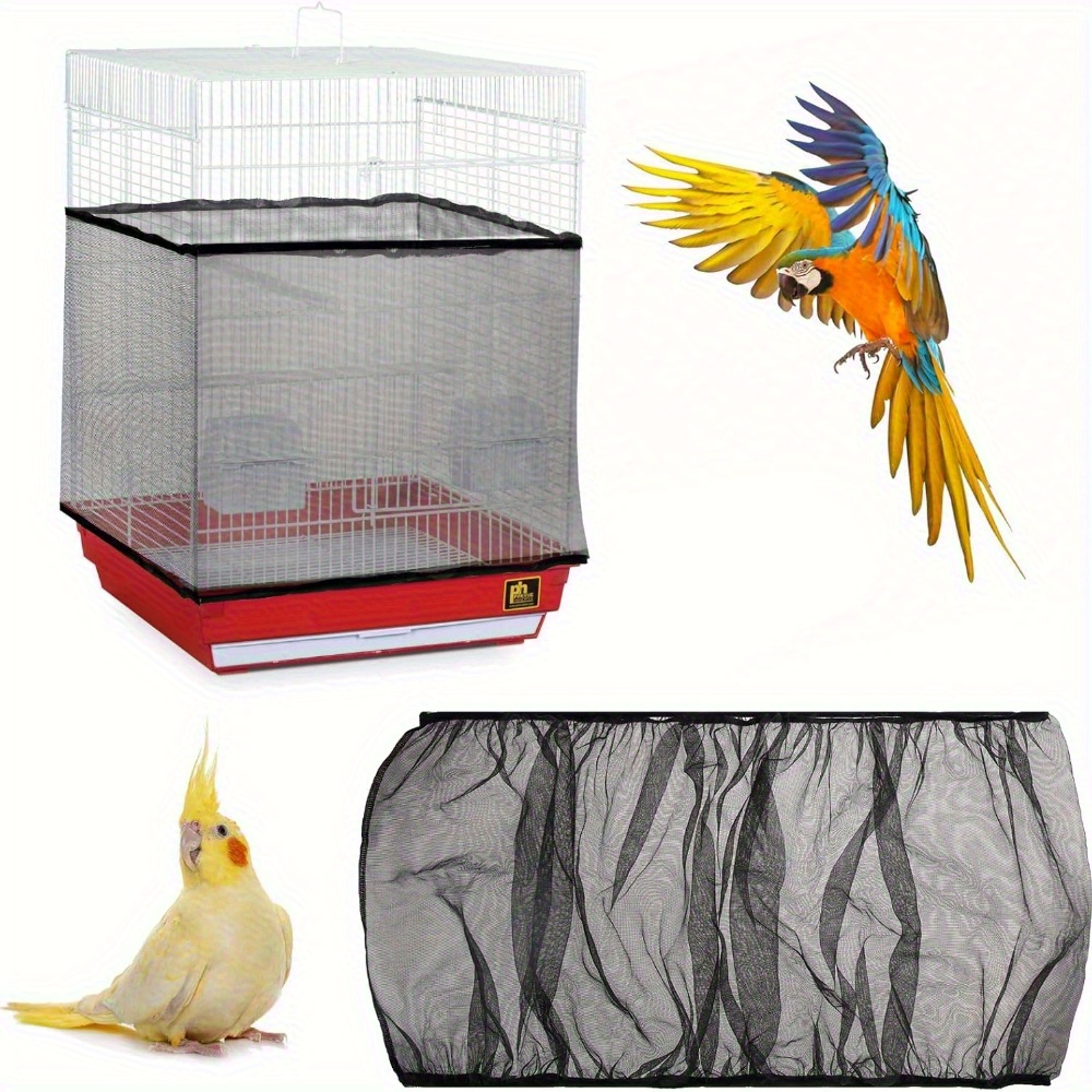 Large Bird Cage Seed Catcher- Adjustable Rope Parrot Food Collector with  Soft Breathable Mesh, Prevents Seeds from Spilling and Cage Clean, Suit