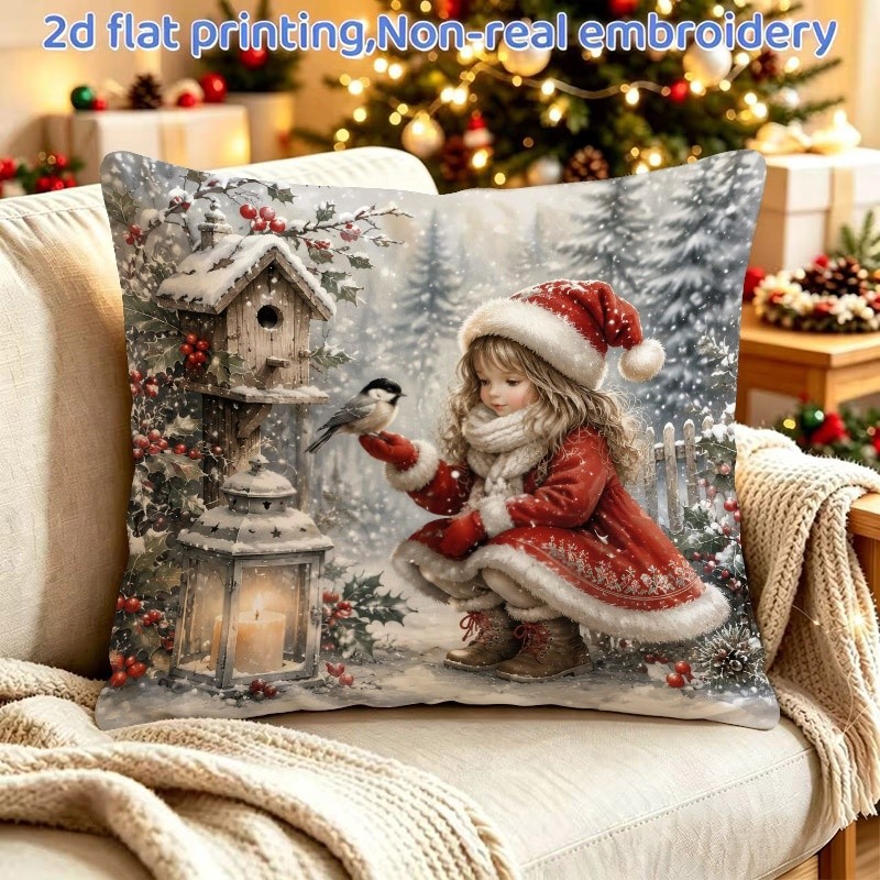 TEMU 1 Christmas Holiday Pillowcase, 2d Single-sided Flat Print, Pillow Insert Not Included, Size 45x45cm/18x18 Inches, Zipper Closure, Featuring A