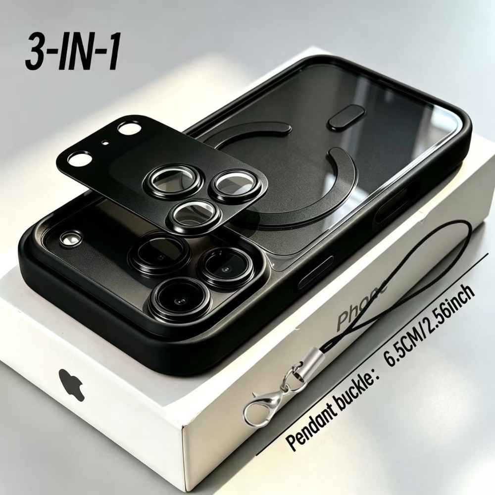 TEMU Phone Case: 3pcs Set (phone Case + Aluminum Alloy Lens Protector + Lanyard Clip) - Supports Wireless Charging, Transparent Phone Case, Suitable