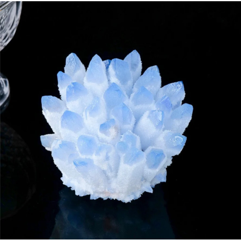 TEMU 1 Stunning Blue Quartz Crystal Cluster Flower, Suitable As A Featured Crystal Collectible, Home Accessory, Holiday Gift, And The For