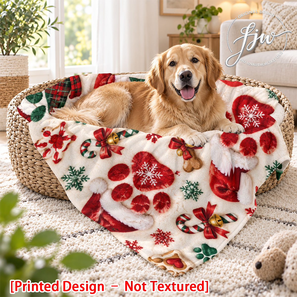 TEMU [Motif Imprimé – Non Texturé] - 1 pièce Couverture pour Animal de Compagnie, Motif Patte de Chien de Noël et d'Orge, Couverture Festive de Style