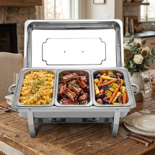 1pc qt 3 grid stainless steel buffet pan set with water pan silver rectangular catering warmer set multi purpose food heater catering events restaurants parties cooking