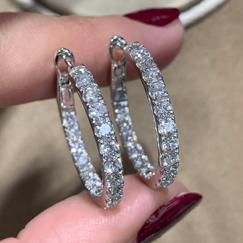 Image of 1 Pair Women's Fashion Hoop Earrings Minimalist Style Synthetic Zirconia Inlaid Sparkling Circular Ear Jewelry Suitable For Daily And Special Occasions Perfect Valentine's Day Gift