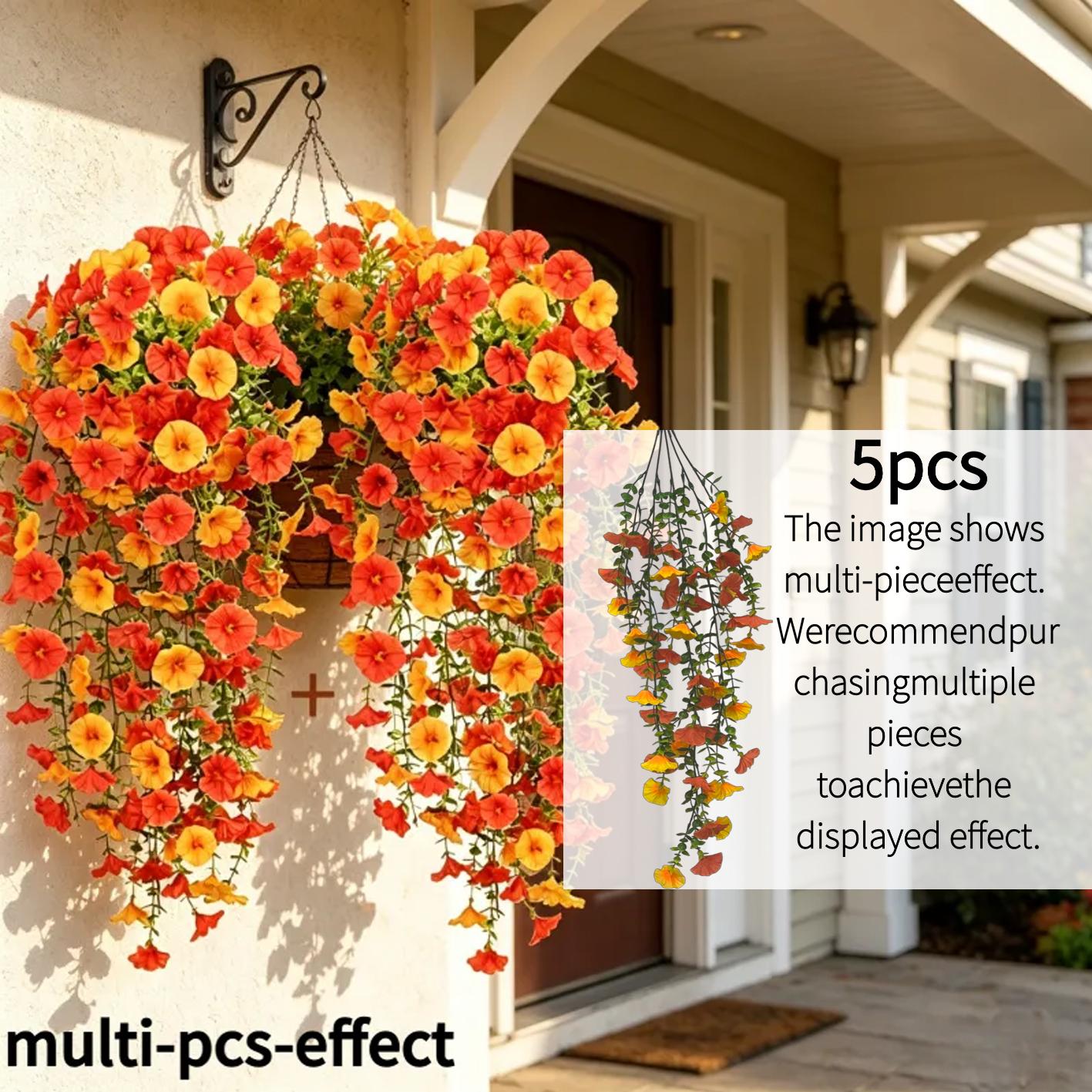 TEMU 50 Stems Of Flowers = 5-pack Orange Wisteria Artificial Flower Vines, Hanging Fake Climbing Plants, Uv-resistant, Weather-resistant, Low