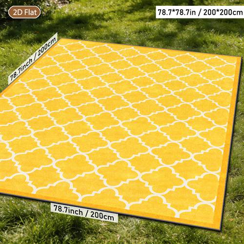 1pc modern minimalist yellow patterned rugs made of 2d with plastic backing suitable for outdoor use area rugs featuring a non slip backing and machine washable spring summer ideal for patios lawns rvs camping