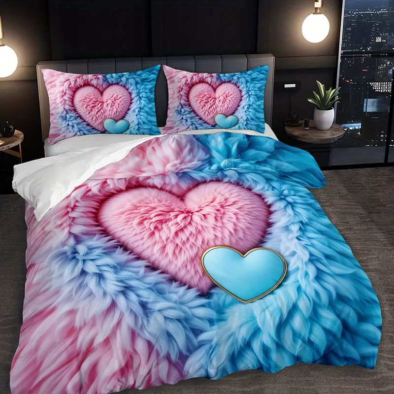2 3pcs feather love heart duvet cover set 1 duvet cover 1 2 pillowcases without pillow inserts home high definition print romantic soft and comfortable couple style Product details 1