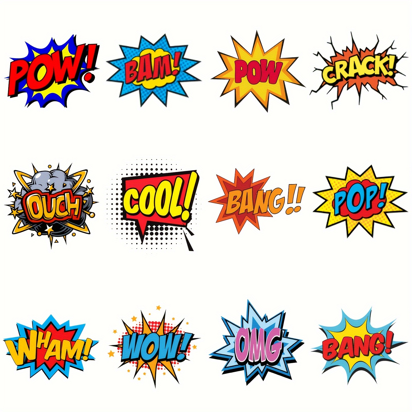12pcs Cartoon Style Heat Transfer Sticker Set, Mixed Colors Washable Heat Transfer Patches, Suitable For Clothing, T-shirts, Pillows, Canvas Bags