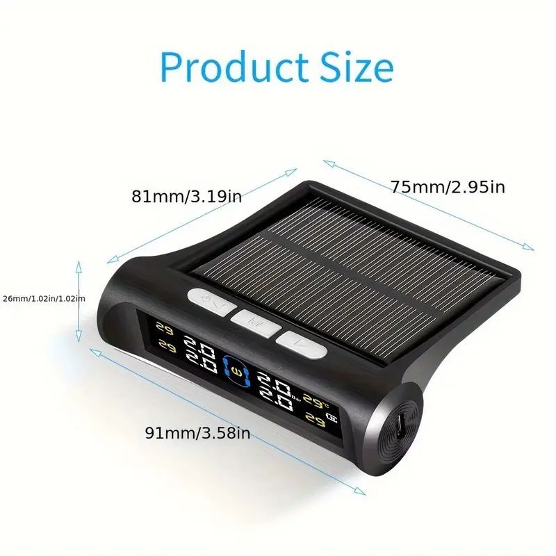 Solar TPMS Monitor with 4 External Sensors for Cars for tire pressure service detail image 2