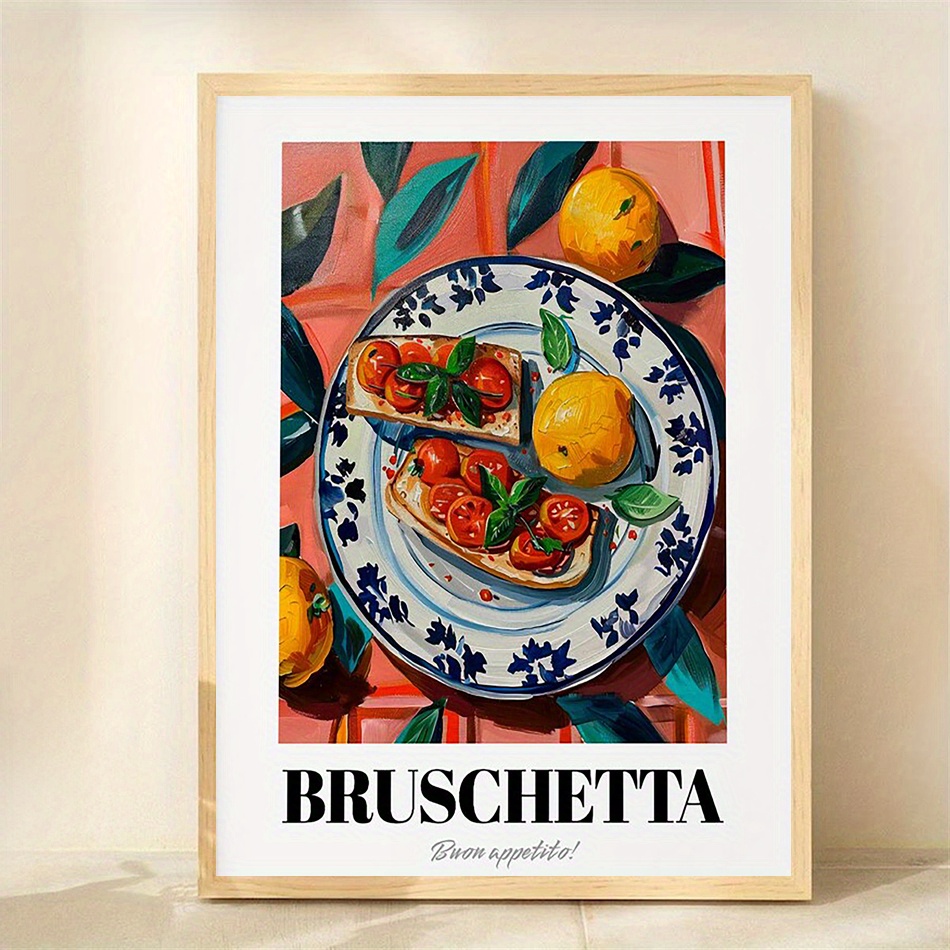 TEMU 1pc Affiche de Cuisine Italienne - Art Mural Vintage avec Tomates, Basilic & Citron "Buon !" Impression sur Toile pour Maison, Café ou Bureau -