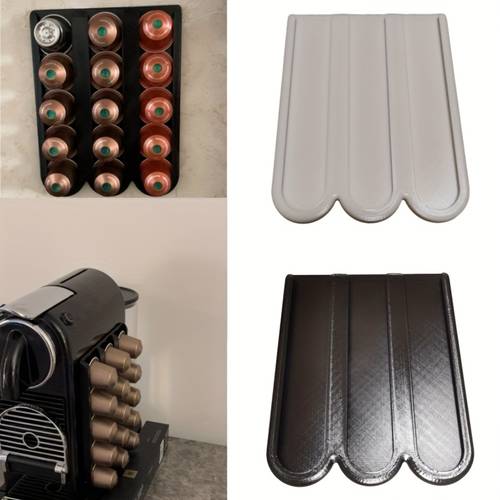 wall mounted coffee capsule holder space saving vertical storage holds 15 capsules compatible with nespresso machines most coffee makers kitchen counter or office decor durable plastic material stylish design high quality plastic