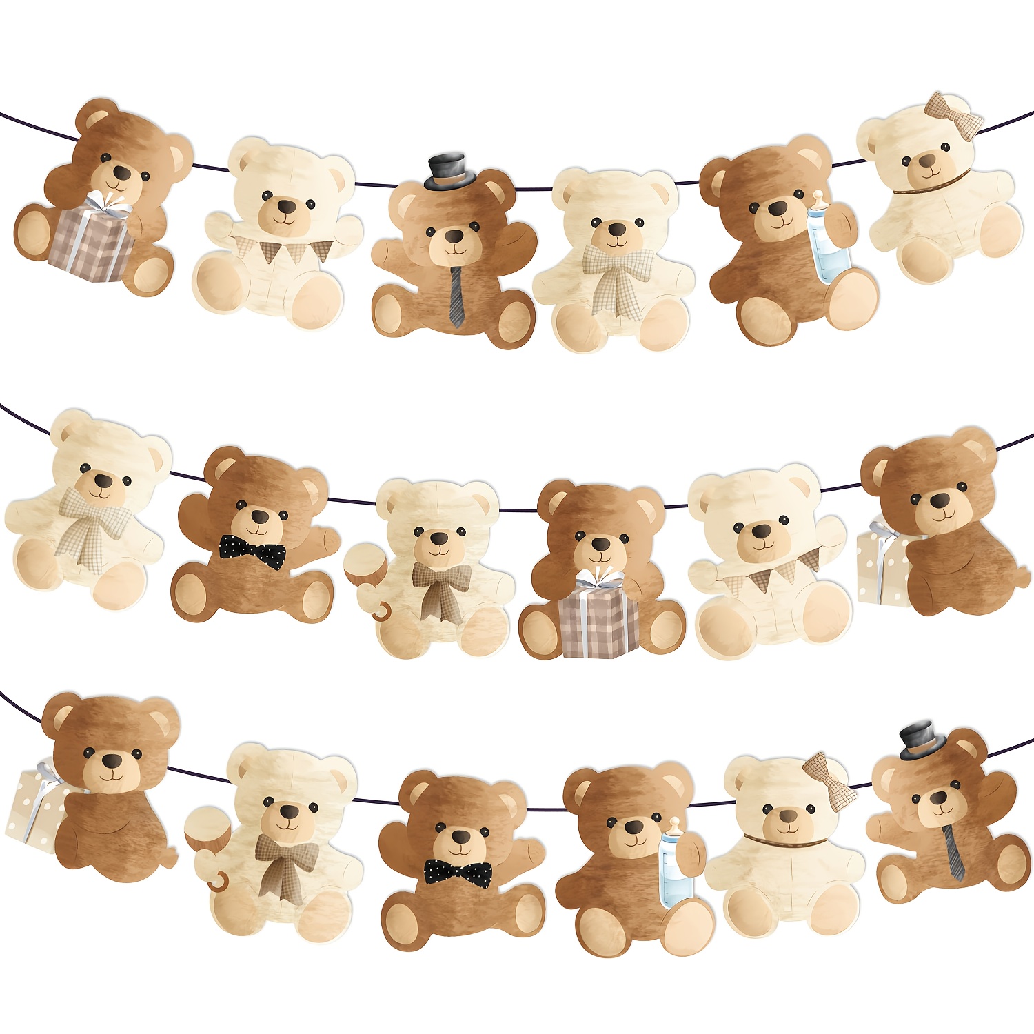 TEMU 18pcs Party Banner Pull Flag Bear Theme Warm Birthday Party Pull Flag Set Suitable For Home Outdoor Celebration Festival Party Teddy Bear Banner