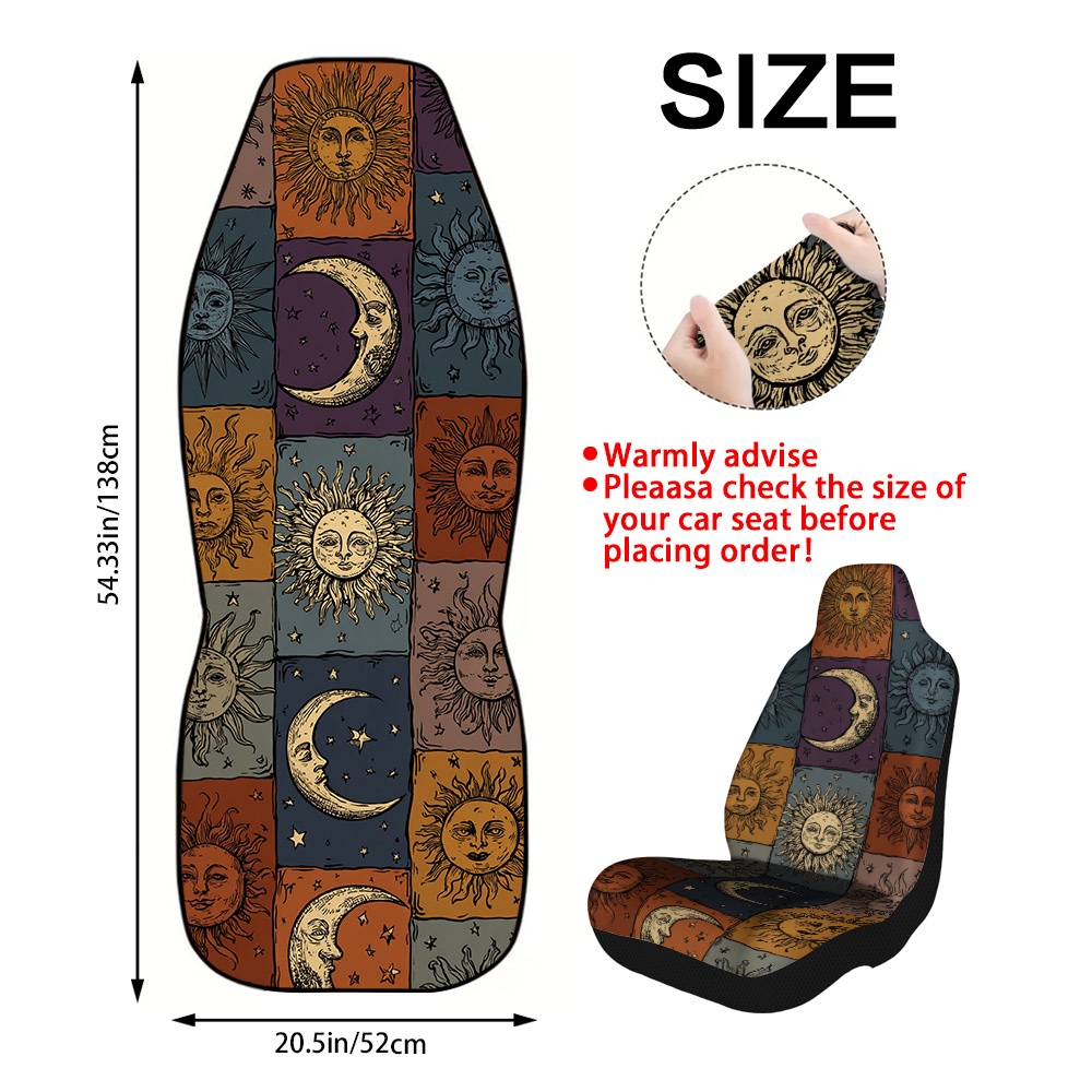 TEMU 2pcs Car Seat Covers With Celestial Graphics – Chic Auto Interior Makeover Accessory With Vibrant Visual For Most Standard Vehicles, Suvs, And