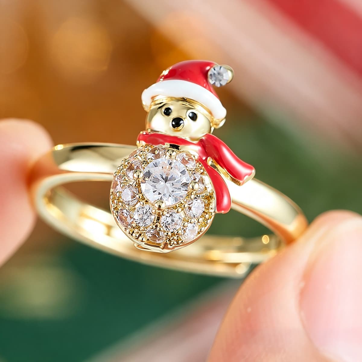 Playful Festive Christmas Snowman Ring, Vibrant Design