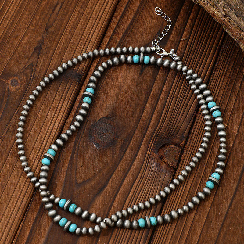 Women's Summer Ethnic Style Long Necklace with Turquoise Beads