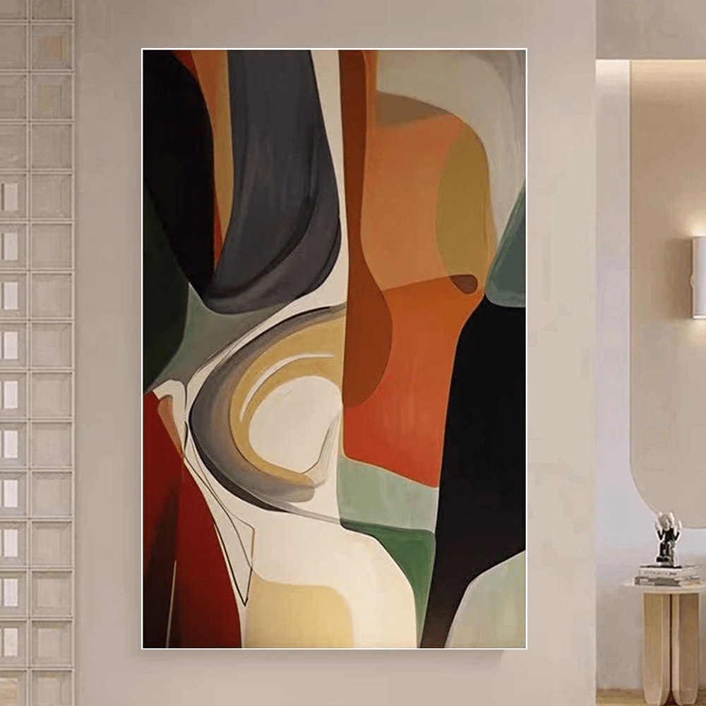 TEMU 2d Flat, 2d1 Morandi-style Hand-painted Oil Painting - Abstract Geometric Color Blocks In Orange, White, Beige, And Black, Unframed Wall Art,