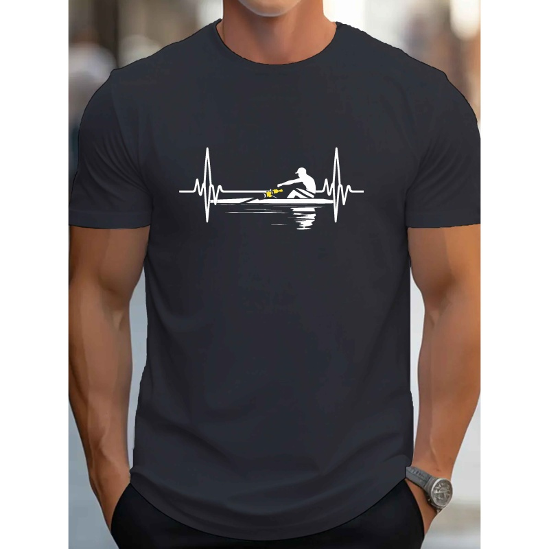 

T-Shirt Décontracté pour Homme à Manches Courtes avec Unique d'Électrocardiogramme de Rameur - Polyester Respirant, Lavable en Machine - pour l'Été