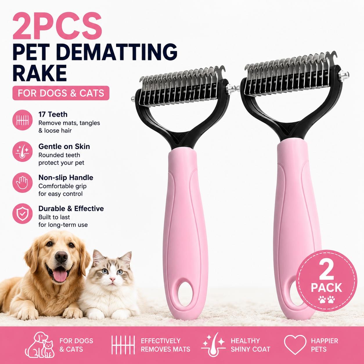 TEMU [pet Hair Removal Comb] 2 Large 17-tooth Stainless Steel Pet Hair Removal Combs, A Double-sided Bottom Hair Rake Beauty Tool, An Hair Remover,
