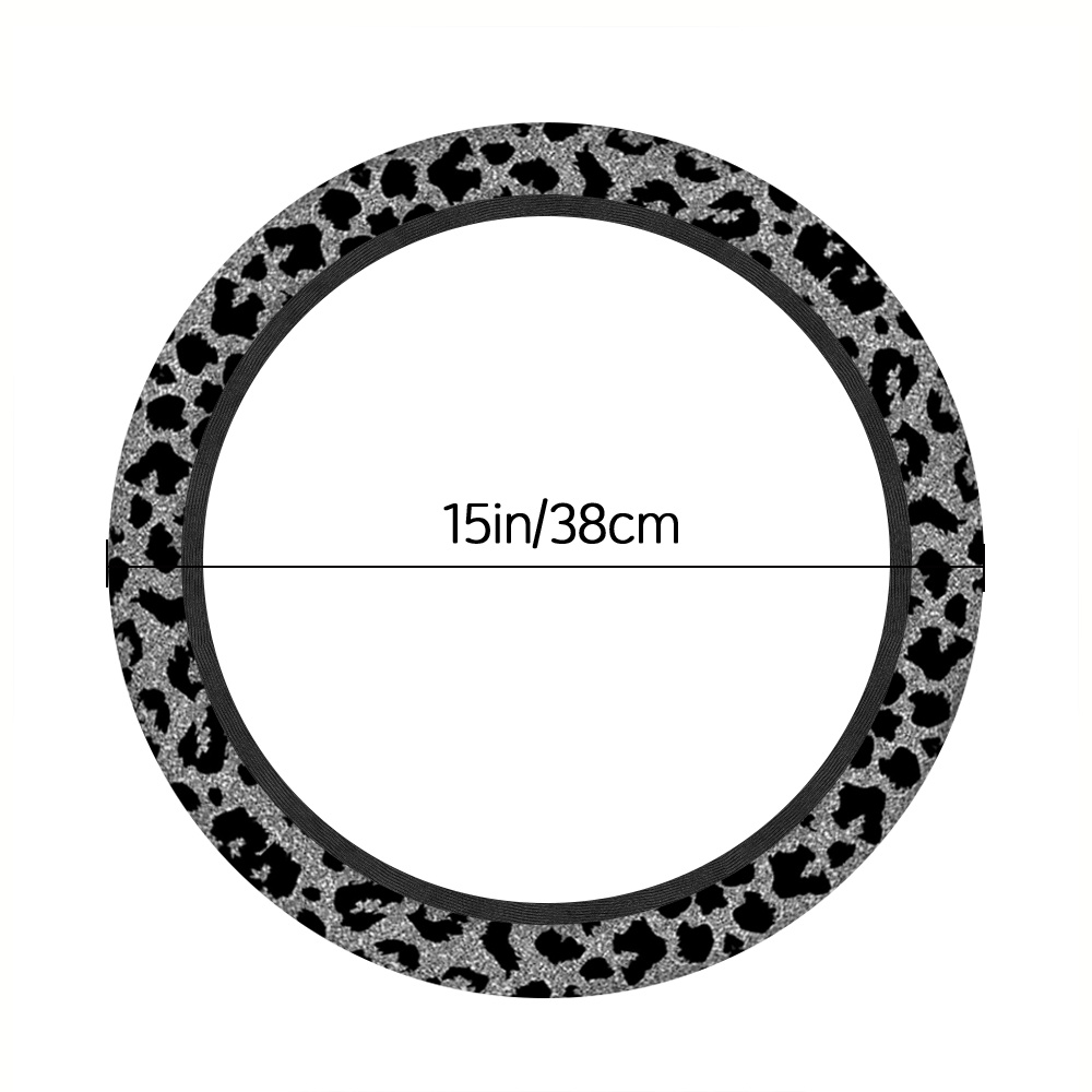 TEMU 1 elástica para volante, color plata y negro con estampado de leopardo, 02, especial para volante para de coches, accesorios suaves y cómodos
