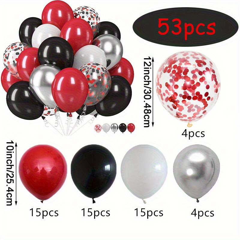 Image of 53pcs Black Red Silvery Latex Balloons Red Confetti Balloons Party Decoration For Graduation Birthday Racing Car Poker Card Decoration Indoor Outdoor Party Decoration Supplies For Christmas, Halloween