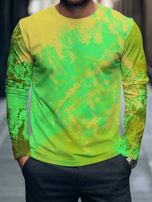 photo de l'article haut à manches longues arbore une palette de couleurs jaune et vert, dun style graffiti