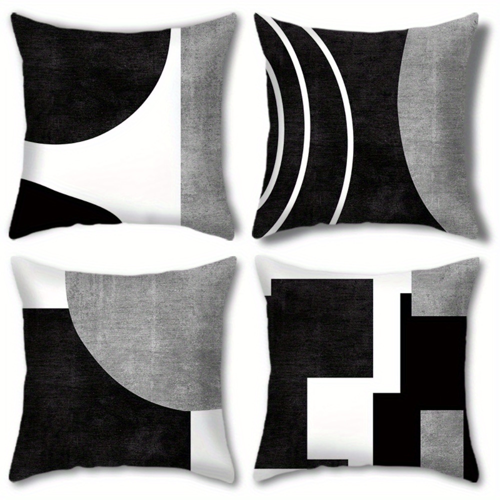 4pcs of black geometric   printed zipper pillowcase double sided polyester printed pattern zipper closed home decoration living room bedroom and sofa home decoration not included in the pillow Product details 1