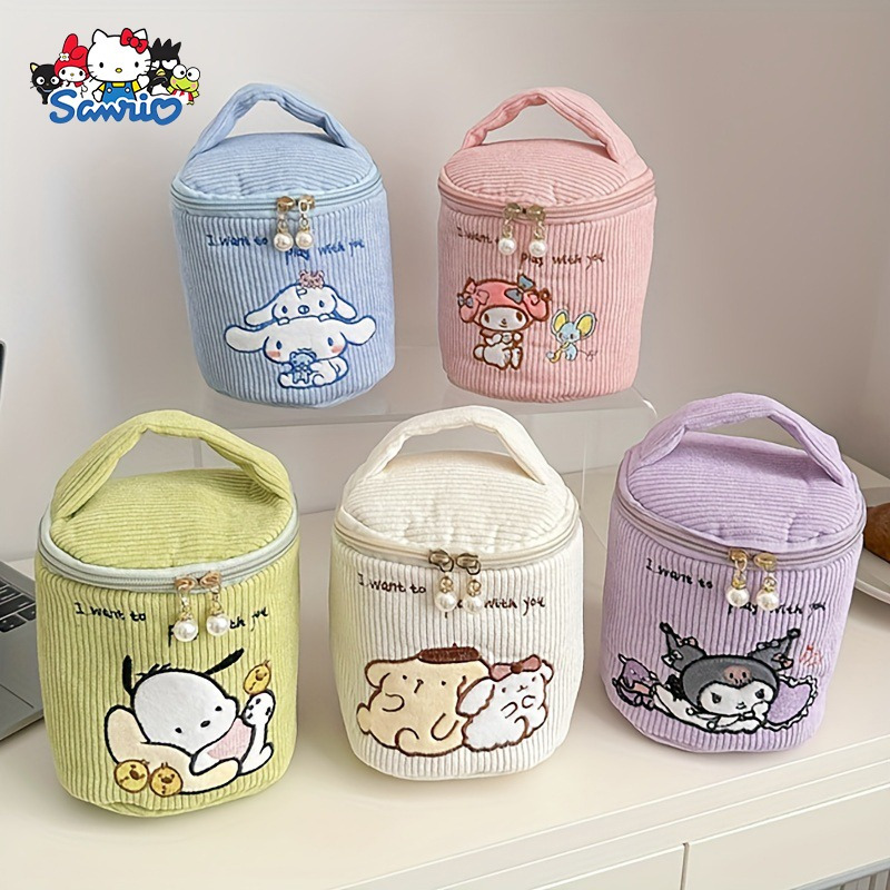 

1pc Sanrio Kuromi Cinnamoroll Large Capacity Corduroy Tote - Cute Cartoon Animal Print, Multi-functional Storage Handbag With Zipper Closure Homecoming Season, Sanrio, Cinnamoroll, Elegant Style