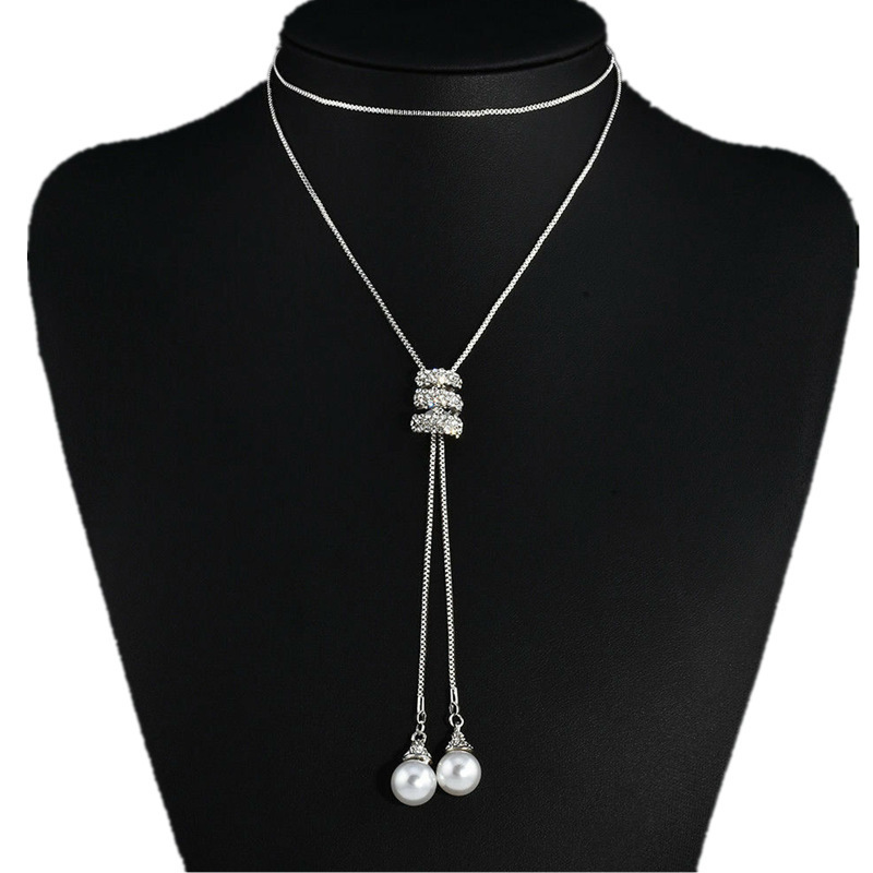 TEMU Collier Chaîne Longue Élégant avec Pendentif Artificiel, Pendentif Spirale Minimaliste, Collier Polyvalent à Pompons pour Femmes - Cadeau Idéal