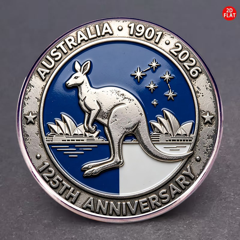 TEMU 1pc 2d Flat 125th Anniversary Australian Badge Enamel Craft Kangaroo Sydney Opera House Pattern Collectible Badge Business Gift Birthday Gift