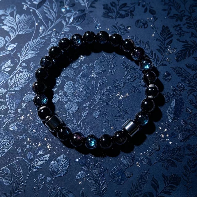 Ink-Black & Deep-Blue Shimmering Starburst Bracelet, Gift