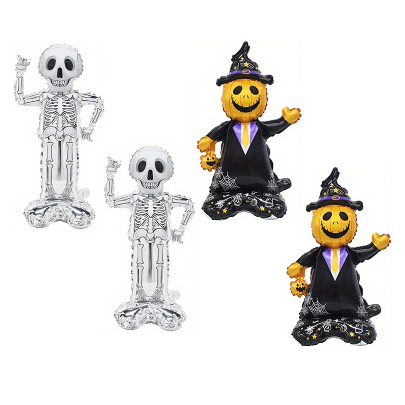 TEMU Set da 4 palloncini a forma di base da per Halloween con scheletro, zucca e , palloncino a forma di base in lamina per decorazioni a tema e